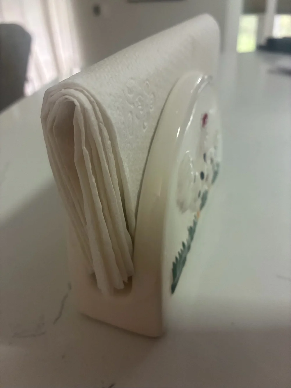 White Ceramic Napkin Holder with Rooster Design Cottage Core Kitchen Decor